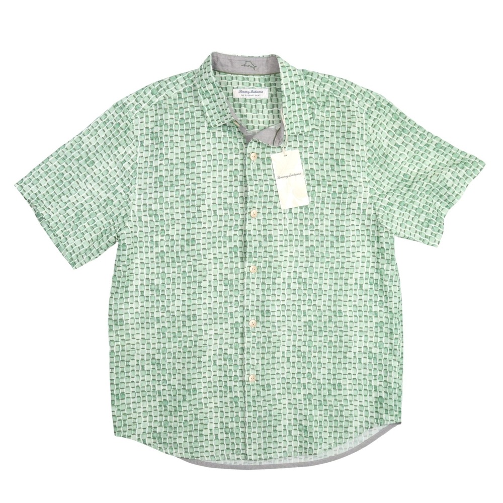 Tommy Bahama Coconut‎ Point Fade Away Geo Shirt Mens M Castaway Green IslandZone